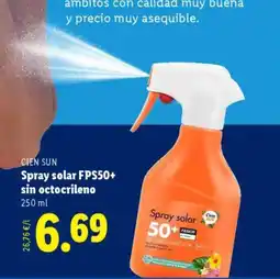 Lidl CIEN SUN Spray solar FPS50+ sin octocrileno oferta