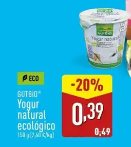 ALDI GUTBIOYogur natural ecológico oferta