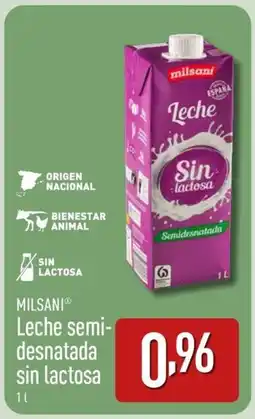 ALDI MILSANI Leche semi- desnatada sin lactosa 11 oferta