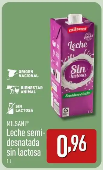 ALDI MILSANI Leche semi- desnatada sin lactosa 11 oferta