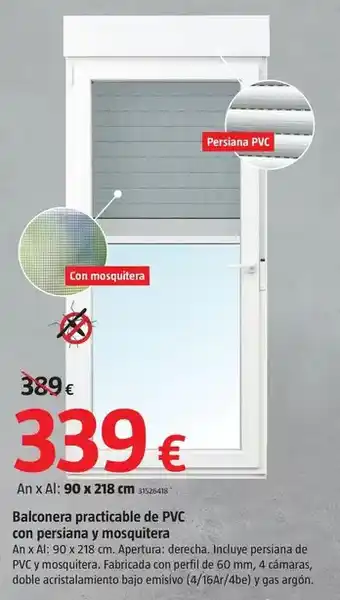 Bauhaus Balconera practicable de pvc con persiana y mosquitera oferta