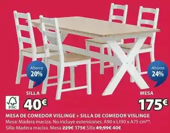 JYSK Mesa de comedor vislinge + silla de comedor vislinge oferta