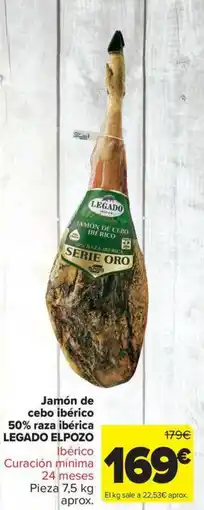Carrefour Market LEGADO ELPOZO Jamón de cebo ibérico 50% raza ibérica oferta