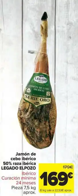 Carrefour Market LEGADO ELPOZO Jamón de cebo ibérico 50% raza ibérica oferta