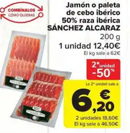 Carrefour Market SÁNCHEZ ALCARAZ Jamón o paleta de cebo ibérico 50% raza ibérica oferta
