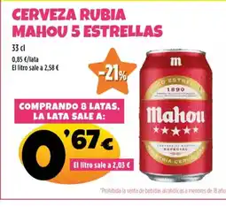 AhorraMas RUBIA MAHOU 5 ESTRELLAS Cerveza oferta