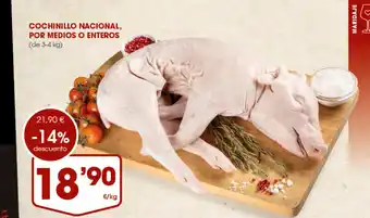 Supermercados Plaza Cochinillo nacional, por medios o enteros oferta