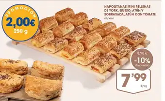 Supermercados Plaza Napolitanas mini rellenas de york, queso, atún y sobrasada, atún con tomate oferta