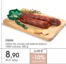 Supermercados Plaza FISÁN Velita de chorizo de bellota ibérico 100% natural oferta