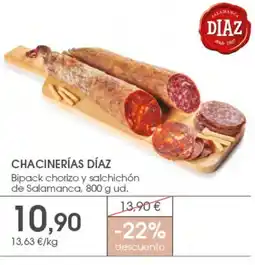 Supermercados Plaza CHACINERIAS DIAZ Block chorizo y salchichon de Salamanca oferta