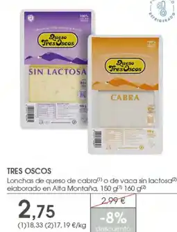 Supermercados Plaza TRES OSCOS Lonchas de queso de cabra o de vaca sin lactosa oferta