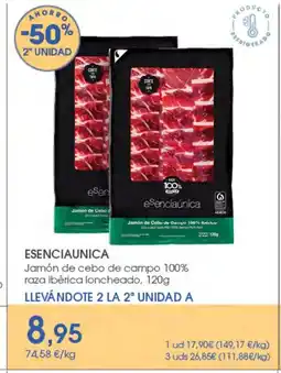Supermercados Plaza ESENCIAUNICA Jamón de cebo de campo 100% raza ibérica loncheado oferta