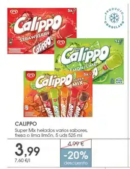 Supermercados Plaza CALIPPO Super Mix helados varios sabores, fresa o lima limón oferta