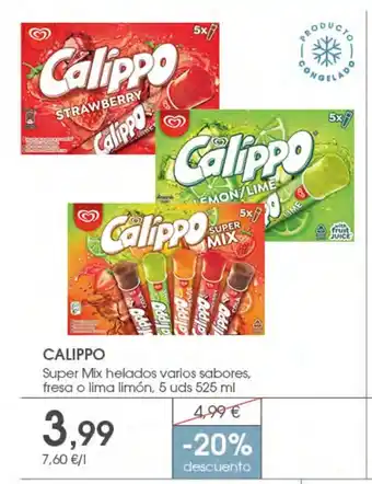 Supermercados Plaza CALIPPO Super Mix helados varios sabores, fresa o lima limón oferta