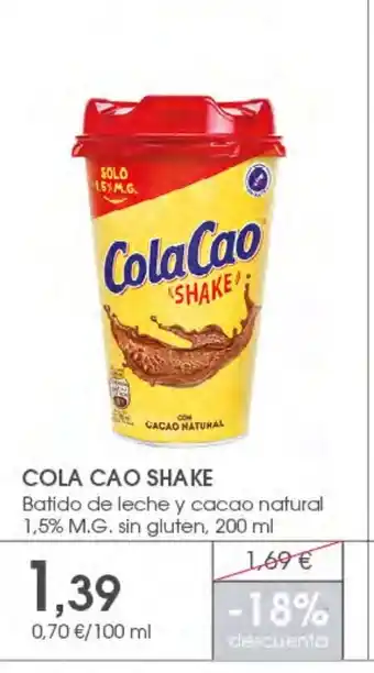 Supermercados Plaza COLA CAO SHAKE Batido de leche y cacao natural 1,5% M.G. sin gluten oferta