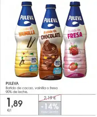 Supermercados Plaza PULEVA Batido de cacao, vainilla o fresa 90% de leche oferta