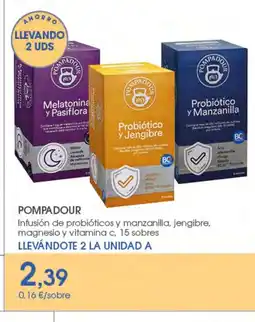 Supermercados Plaza POMPADOUR Infusión de probióticos y manzanilla, jengibre, magnesio y vitamina c, 15 sobres oferta