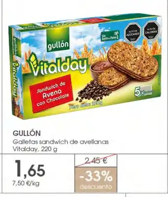 Supermercados Plaza GULLÓN Galletas sandwich de avellanas Vitalday oferta