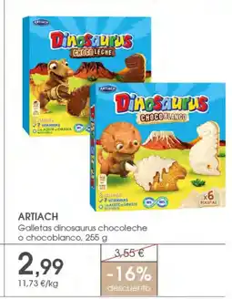 Supermercados Plaza ARTIACH Galletas dinosaurus chocoleche o chocoblanco oferta