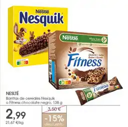 Supermercados Plaza NESLTÉ Barritas de cereales Nesquik o Fitness chocolate negro oferta