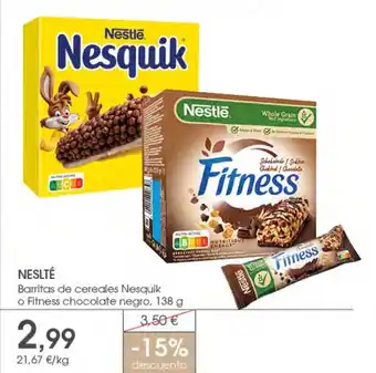 Supermercados Plaza NESLTÉ Barritas de cereales Nesquik o Fitness chocolate negro oferta