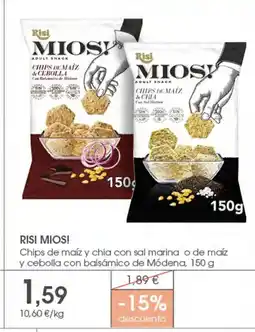 Supermercados Plaza RISI MIOS! Chips de maíz y chia con sal marina o de maíz y cebolla con balsámico de Módena oferta
