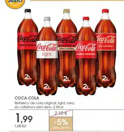 Supermercados Plaza COCA COLA Refresco de cola original, light, zero, sin cafeína y zero zero oferta