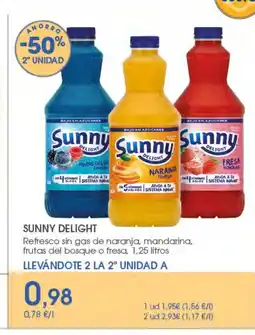 Supermercados Plaza SUNNY DELIGHT Refresco sin gas de naranja, mandarina, frutas del bosque o fresa oferta