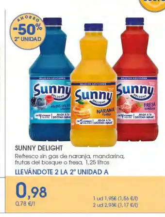 Supermercados Plaza SUNNY DELIGHT Refresco sin gas de naranja, mandarina, frutas del bosque o fresa oferta