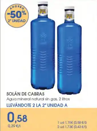 Supermercados Plaza SOLÁN DE CABRAS Agua mineral natural sin gas oferta