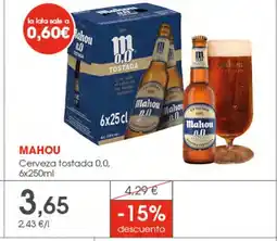Supermercados Plaza MAHOU Cerveza tostada 0,0 oferta