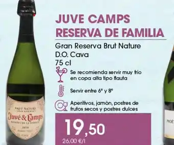 Supermercados Plaza JUVE CAMPS RESERVA DE FAMILIA Gran Reserva Brut Nature oferta