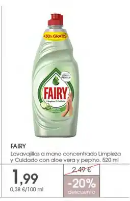 Supermercados Plaza FAIRY Lavavajillas a mano concentrado Limpieza y Cuidado con aloe vera y pepino oferta