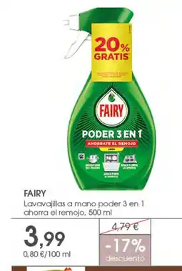 Supermercados Plaza FAIRY Lavavajillas a mano poder 3 en 1 ahorra el remojo oferta