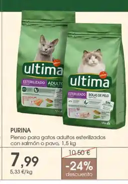 Supermercados Plaza PURINA Pienso para gatos adultos esterilizados con salmón o pavo oferta