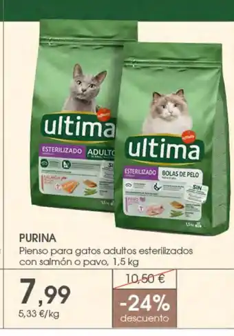 Supermercados Plaza PURINA Pienso para gatos adultos esterilizados con salmón o pavo oferta