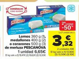 Carrefour Market PESCANOVA Lomos medallones o corazones de merluza oferta