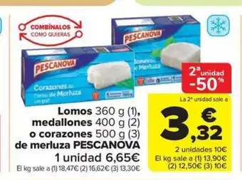 Carrefour Market PESCANOVA Lomos medallones o corazones de merluza oferta