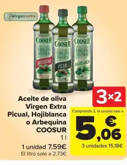 Carrefour Market COOSUR Aceite de oliva Virgen Extra Picual Hojiblanca o Arbequina oferta