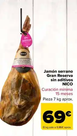 Carrefour NICO Jamón serrano Gran Reserva sin aditivos oferta