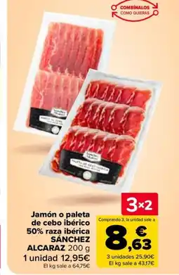 Carrefour Jamón o paleta de cebo ibérico Comprando 3, la unidad sale a 50% raza ibérica oferta