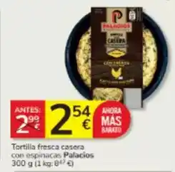Consum Palacios - tortilla fresca casera con espinacas oferta