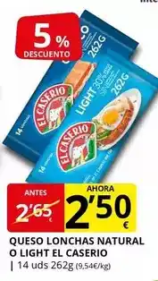 Supermercados MAS El caserío - queso lonchas natural o light oferta