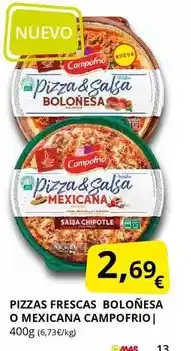 Supermercados MAS Campofrío - pizzas frescas bolonesa o mexicana oferta
