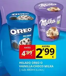 Supermercados MAS Milka - helado oreo o vainilla-choco oferta