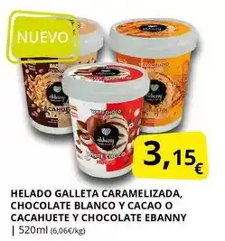 Supermercados MAS White - helado galleta caramelizada, chocolate blanco y cacao o cacahuete y chocolate ebanny oferta