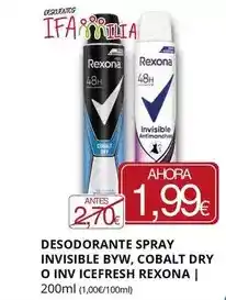 Supermercados MAS Rexona - desodorante spray invisible byw, cobalt dry o inv icefresh oferta