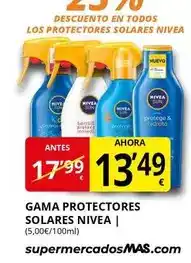 Supermercados MAS Nivea - gama protectores solares oferta