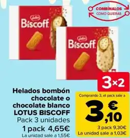 Carrefour LOTUS BISCOFF Helados bombón chocolate o chocolate blanco oferta