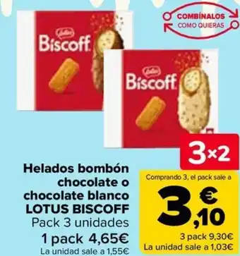 Carrefour LOTUS BISCOFF Helados bombón chocolate o chocolate blanco oferta